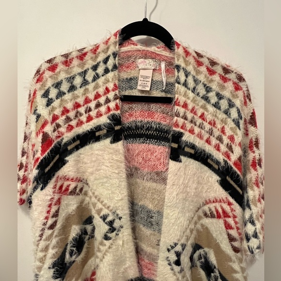 Free People Canyonland Fringe Kimono Southwestern Aztec Fuzzy Poncho One Size - Picture 6 of 16
